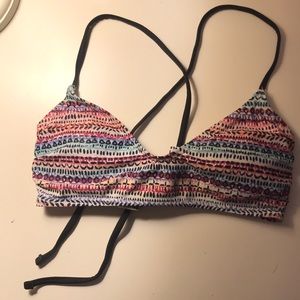 Cute striped & colorful bikini top w/ black straps